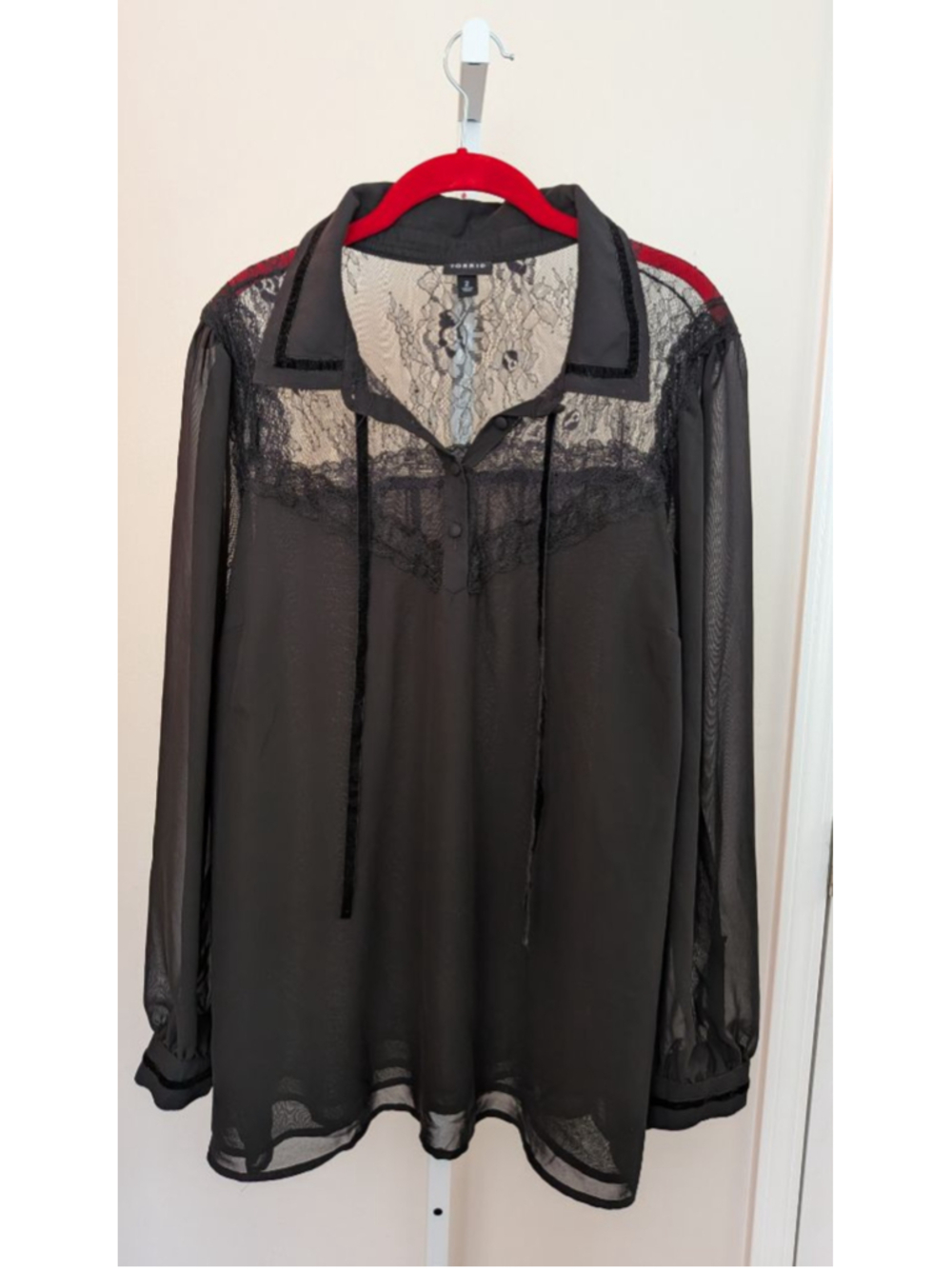 Torrid Black Lace Sheer Blouse Button Front Gothic Romantic Top Size 2x